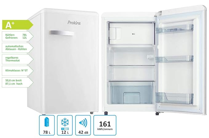 ProKIRA PR95 WE - Frigorífico con congelador, estilo retro, altura ...