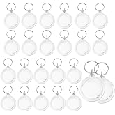VANTOBEST 25Pcs 1.42inch Transparent Round Photo Frame Key Chain Photo Picture Logo Inserts Snap-in Keychain Pendant Acrylic Keys Ring Key Holder Organizer Keys Attachments