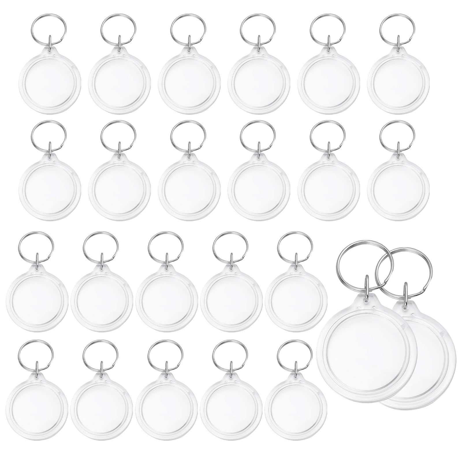 25PCS 1.4inch Inner Diameter Round Clear Acrylic Blank Passport Photo Logo Image Inserts Split Keychain Keyrings Wallet Friendly Picture Snap-in Frame Key Ring for Women and Men