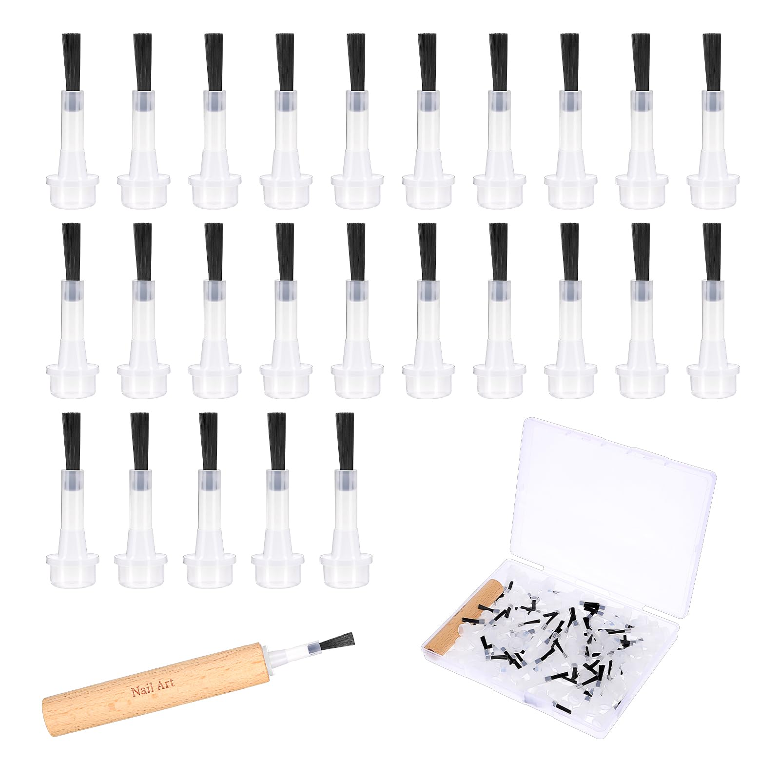 Photo 1 of 100 Pcs Nail Polish Brush Replacement Kit with Wooden Disposable Nail Polish Brushes Handle Dip Powder Liquid Replacement Brushes Soft Bristles Brush for DIY Nails Art Salon