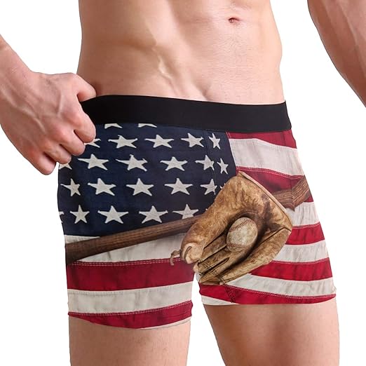 Funnyy Vintage USA American Flag Baseball Boxer Briefs Men's Underwear
