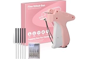 ILORVIUN Stitch Gun for Clothes,Mini Quick Stitch Sewing Gun -Clothing Tag Gun 6 Needles,500 Black & 500 White Fasteners(Pink)