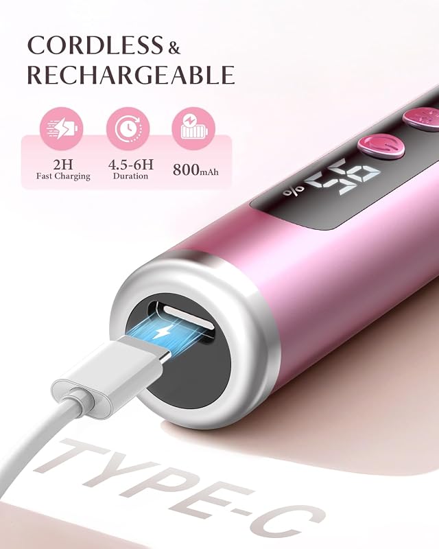 Furadeira profissional 13 em 1, lima elétrica, 35000rpm, 6 velocidades ajustáveis, conjunto de manicure, pedicure para pés, polidor, broca em gel Unhas, removedor de cutículas, manicure, rosa — foto 5 de 8