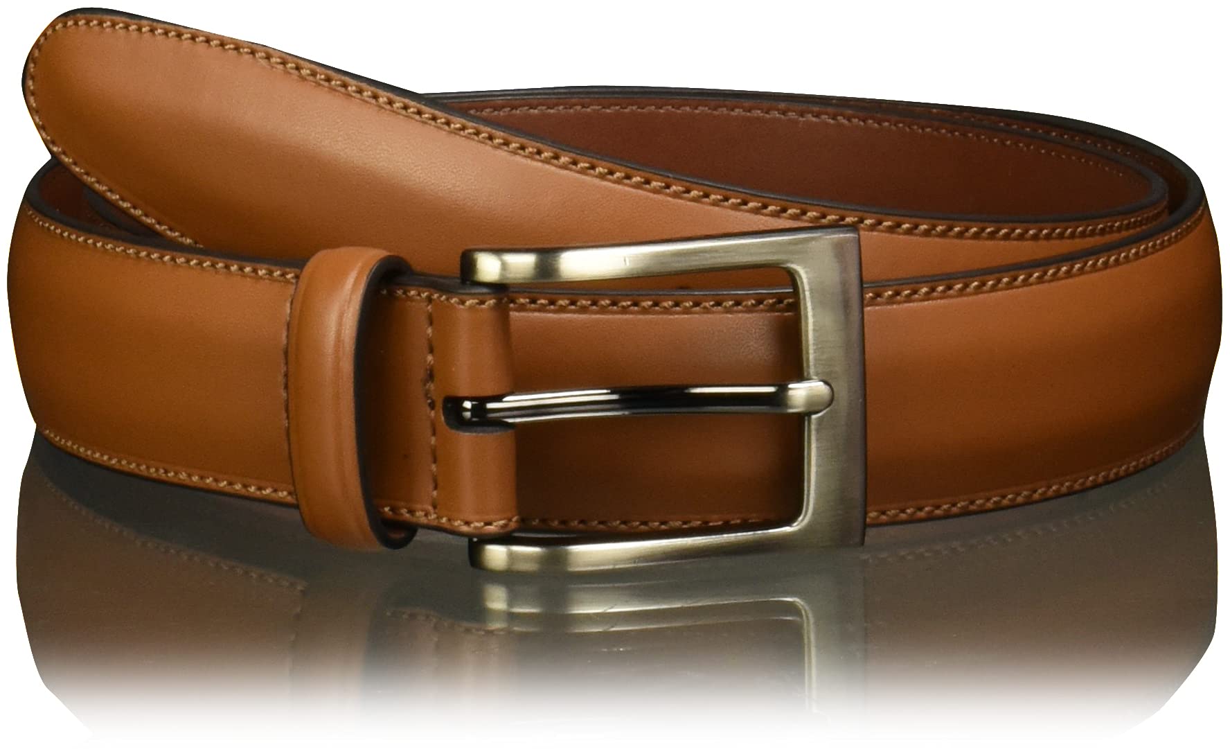 Photo 1 of Perry Ellis Men's Leather Belt with Stitched Edges, Silver Prong Buckle, 1.5" Width (Available in Big & Tall), Timothy Cognac, 32