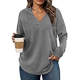Eytino Plus Size Sweatshirts for Women Long Sleeve V Neck Drawstring Pullover Hoodies Tops(1X-5X)