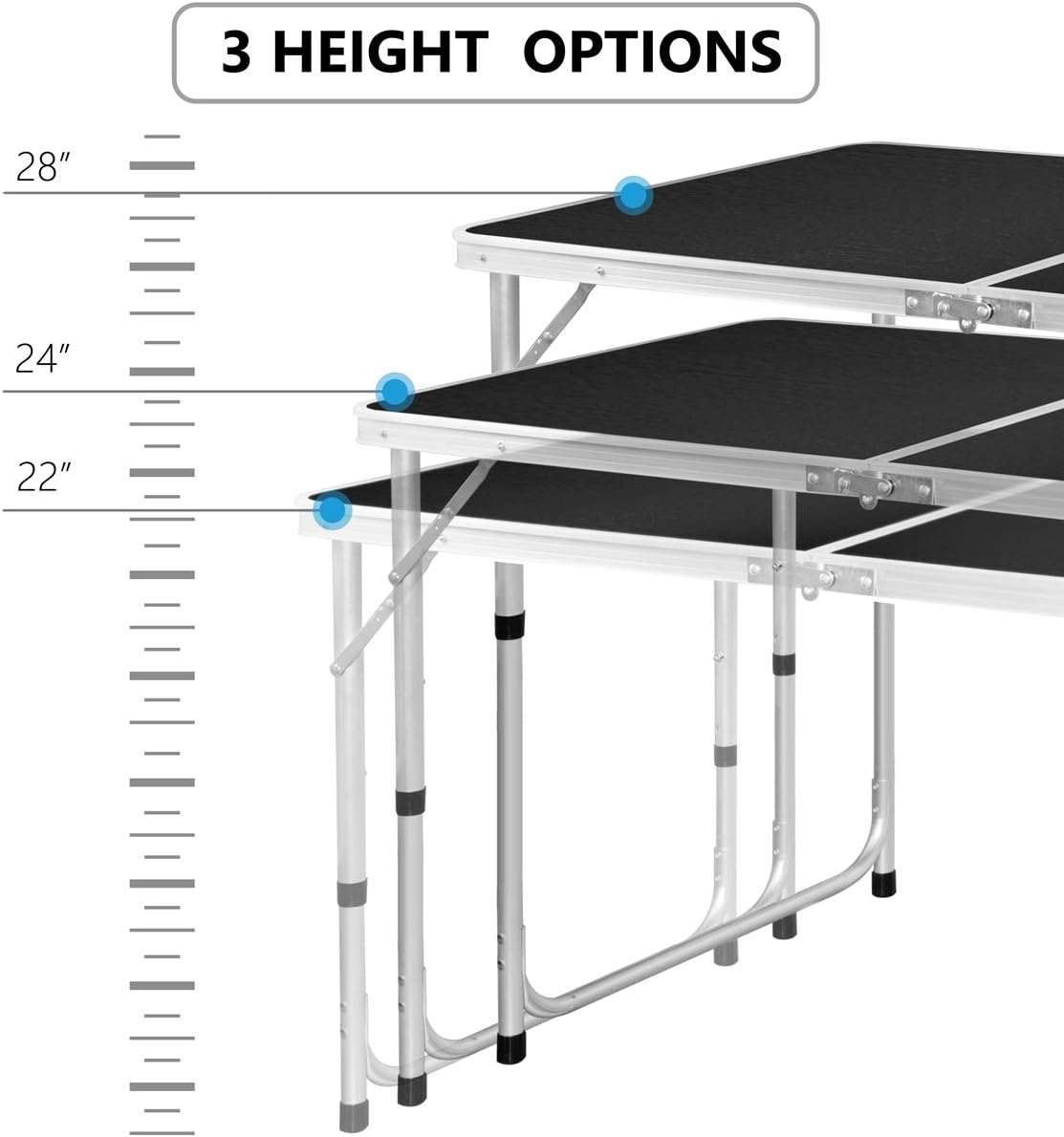 Folding Picnic Table, 4FT Aluminum Height Adjustable Alightweight Portable Handle, Rust Resistance Table for Outdoor Picnic Beach Backyard, 47''x24'', Black: Kitchen & Dining