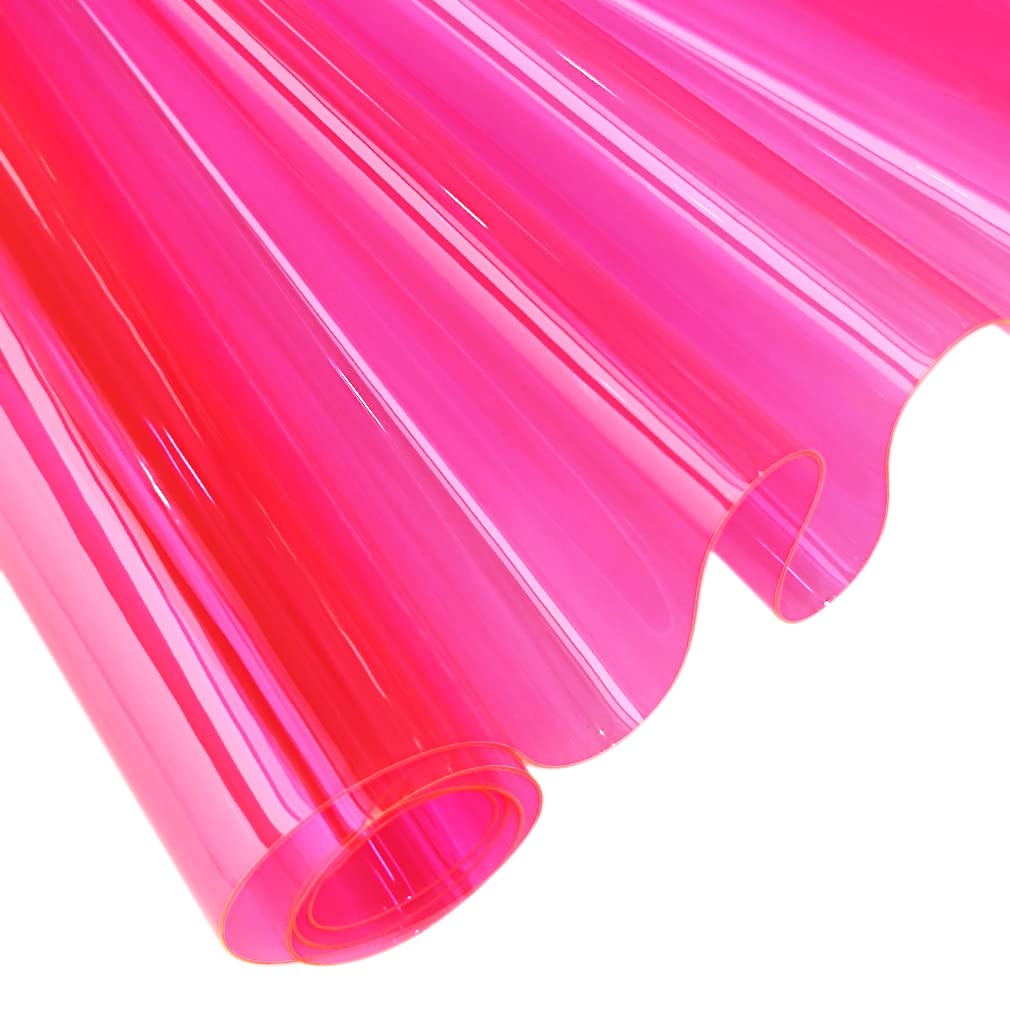 30x135cm Transparent PVC Vinyl, 0.4mm Neon Solid Color Waterproof Fabric Super Clear Mirrored Foil Roll for Making Handags Bows DIY Decor, Rose Red