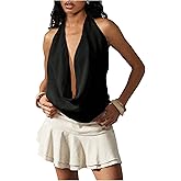 OYOANGLE Women's Chiffon Cowl Neck Draped Tie Backless Tank Tops Sleeveless Going Out Halter Tops