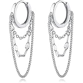 Chain Tassel Hoop Dangling Earring,Vintage Layered Thick Chain Fringe Drop Huggie Earrings,Charming Birthday Christmas Statement Earrings for Women