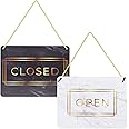 Stockroom Plus 2 Pack Double Sided Open Closed Sign for Business Door, Gold Marble Design Reversible Hanging Sign for Window (11.5 x 8.5 In)
