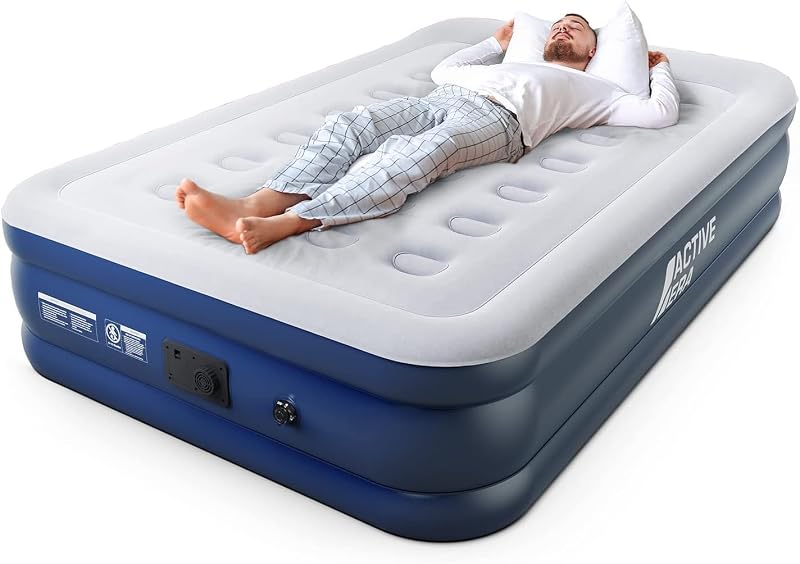 Active Era Premium Double Air Bed with Built-In Pump 195x137x36cm