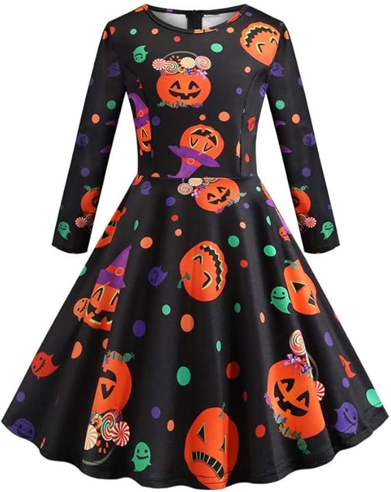Amazon Co Jp 子供服チュチュスカート ハロウィン 仮装 パンプキンヘッドプリント ラウンドネック 長袖 秋服 ガールズワンピース レトロ魔女学園祭 発表会 舞台 文化祭コスチューム プリンセススカート3歳 12歳子供 服 ファッション小物