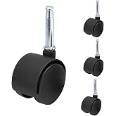 suiwotin 1.5 Inch Swivel Caster Wheels, M8 Grip Neck Stem, 4pcs | Heavy Duty, Black Nylon Wheel, For Furniture, Table, Cabinet, Shelf
