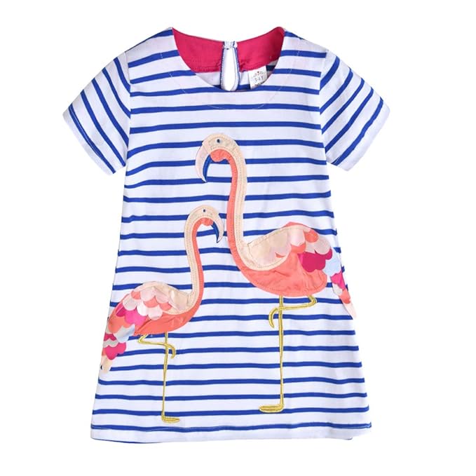 VIKITA Mädchen Sommer Streifen Kurzarm Baumwolle T-Shirt Kleid 1-8 Jahre