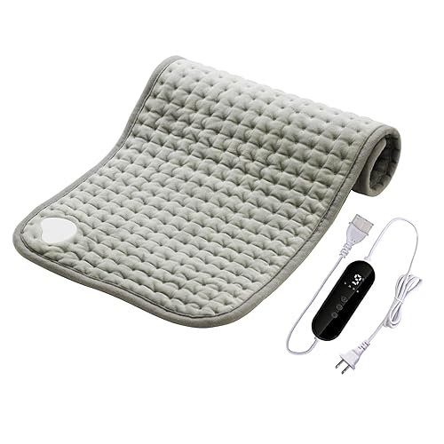 ILZAR Electric Heating Pad for Back Pain Relief, Heating Pad for Period Cramps with 9 Heat Settings & 4 Timer Settings, Portable Heat Pad for Shoulder, Neck, Cramp(Light Gray, 12''×24'')