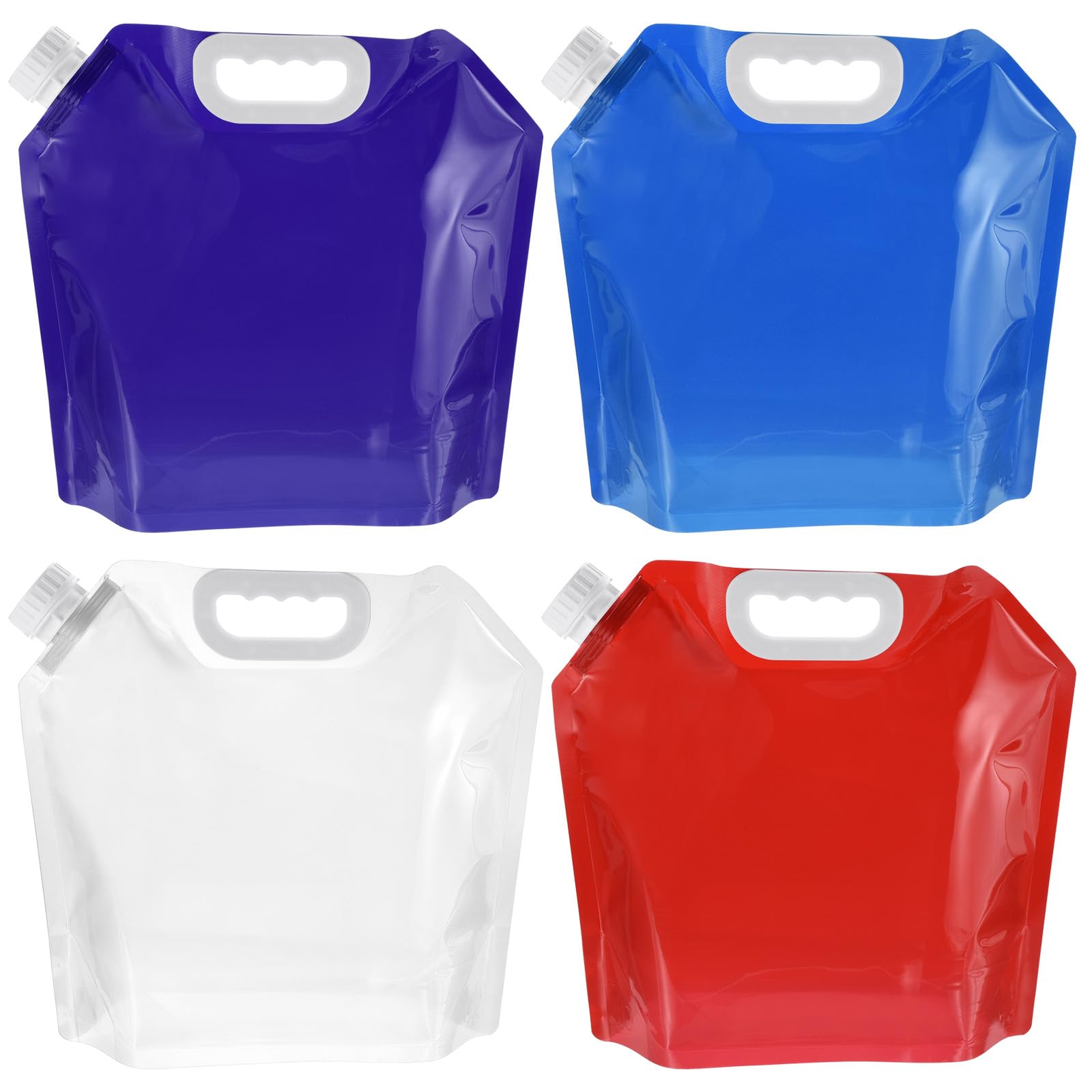 PATIKIL 1.3 Gallon 5L Collapsible Water Container Bag, 4 Pack Plastic Storage Jug Folding Water Bag for Camping, Hiking, Emergency Water Storage, Multicolor