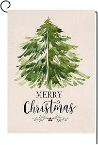BLKWHT Christmas Garden Flag 12.5 x 18 Vertical Double Sided Winter Green Tree Outdoor Decorations Burlap Small Yard Flag S1002