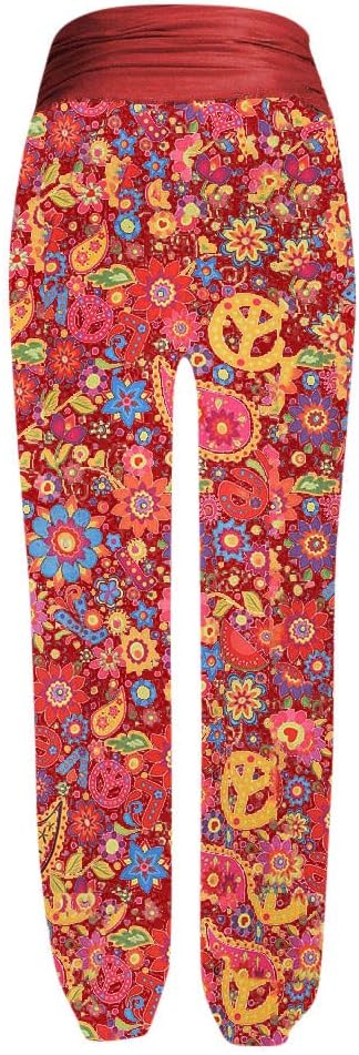 PAQOZ Women's Yoga Pants, Plus Size Print Loose Casual Elastic Waist Cropped Baggy Trousers Pants