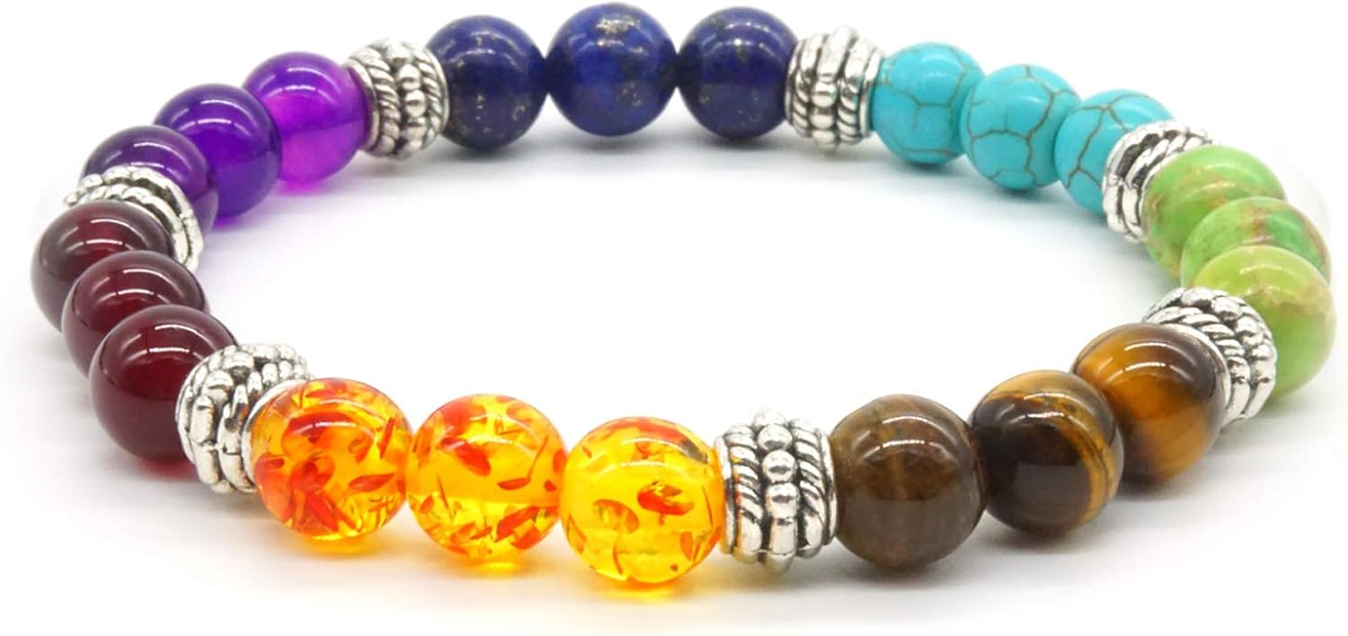 Zhubling Rainbow Stone Bracelet Crystal Healing Reiki Energy Balancing Gemstone Stretch Bracelet Round Bead for Men Woman - Image 4