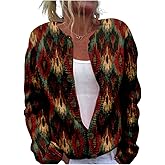 HOTYD Womens Floral Button up Sweater Casual Crewneck Long Sleeve Cardigans Loose Fit Chunky Knit Cardigan Fall Fashion