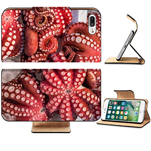 Luxlady Premium Apple iPhone 7 Plus Flip Pu Leather Wallet Case iPhone7 PLUS IMAGE ID: 35592186 Red live octopus at Tsukiji fish market Tokyo Japan