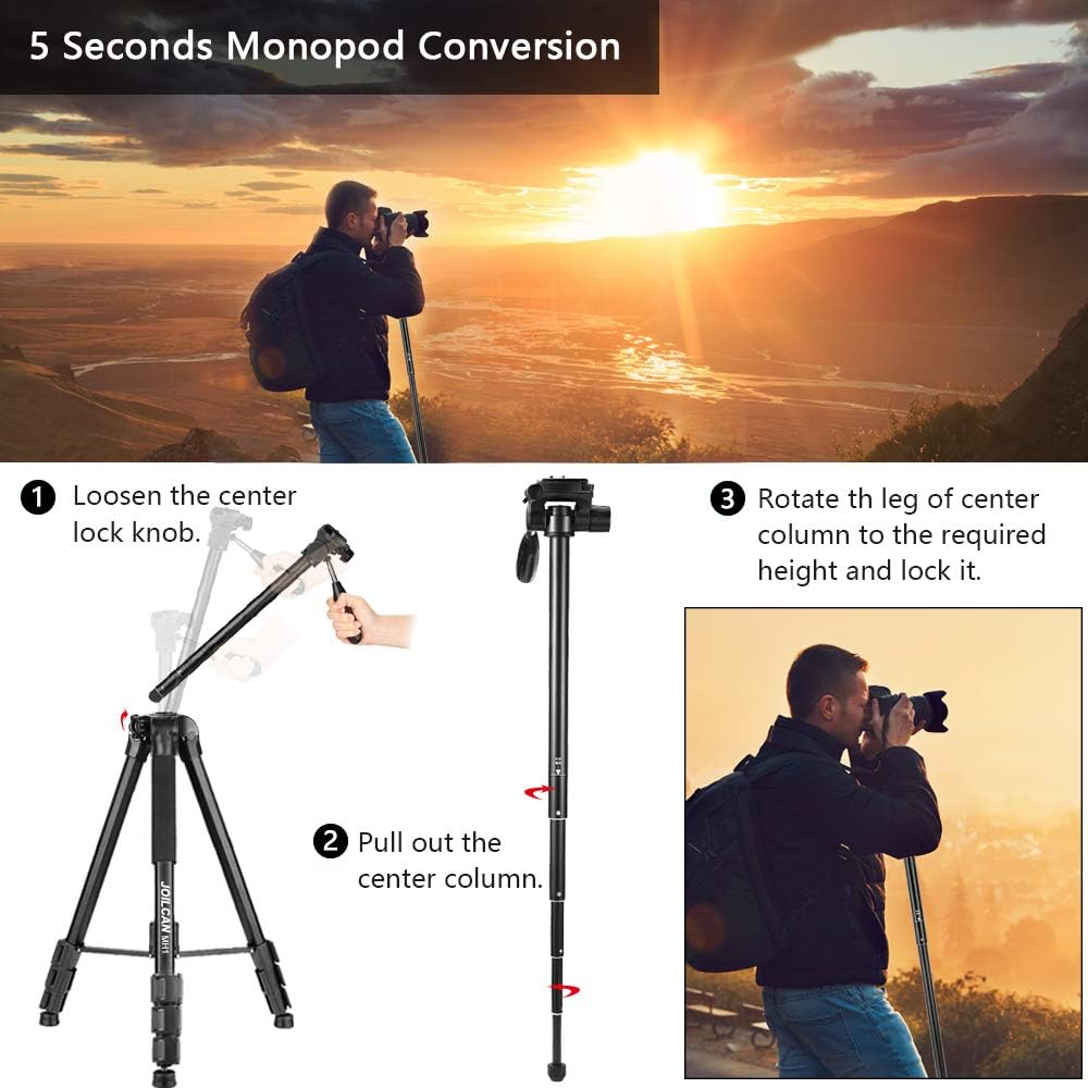 72-Inch Camera/Phone Tripod, Aluminum Tripod/Monopod Full Size for DSLR with 2 Quick Release Plates, Universal Phone Mount and Convenient Carrying Case Ideal for Travel and Work - MH1 Black : Camera & Photo
