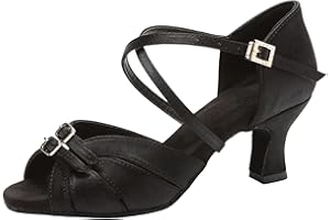 Women Latin Dance Shoes Satin Salsa Pole Tango Performance Shoe with Chunky Low Heel Width Adjustable 2026