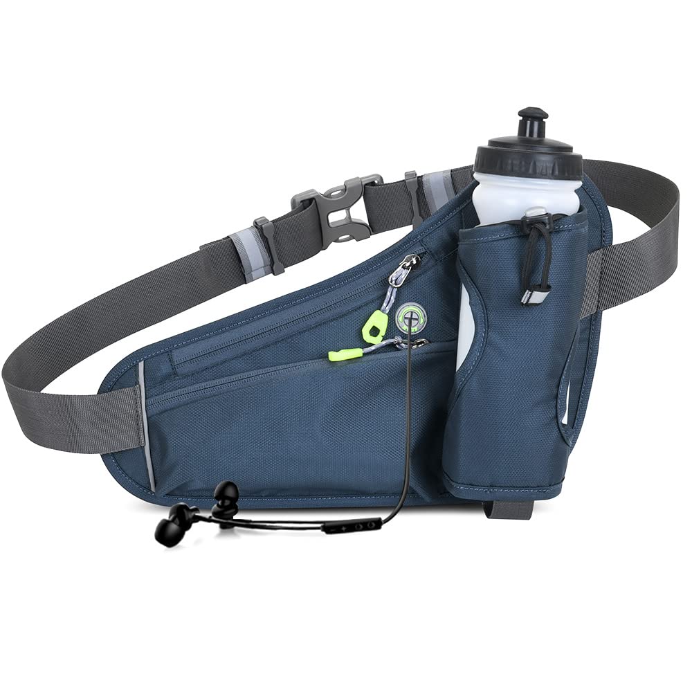 Tyuodna Running Belt with Water Bottle Holder,Ultra Light and Waterproof Waist Pack, with Reflective Strips and Headphone Hole Ideal Adjustable for Exercise, Travel Hiking & Outdoor Activities (Grey)