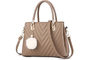 I IHAYNER Womens Fashion Leather Handbags Quilted Purses Top-handle Totes Satchel Bag for Ladies Shoulder Bag for Women with Pompom