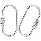 CTEAKOP 2 Pcs Locking Carabiner Small, Oval Jewelry Carabiner, Silver Carabiner Clasp, Metal Carabiner Necklace for DIY Necklace Bracelets Jewelry Making Hook (Silver)