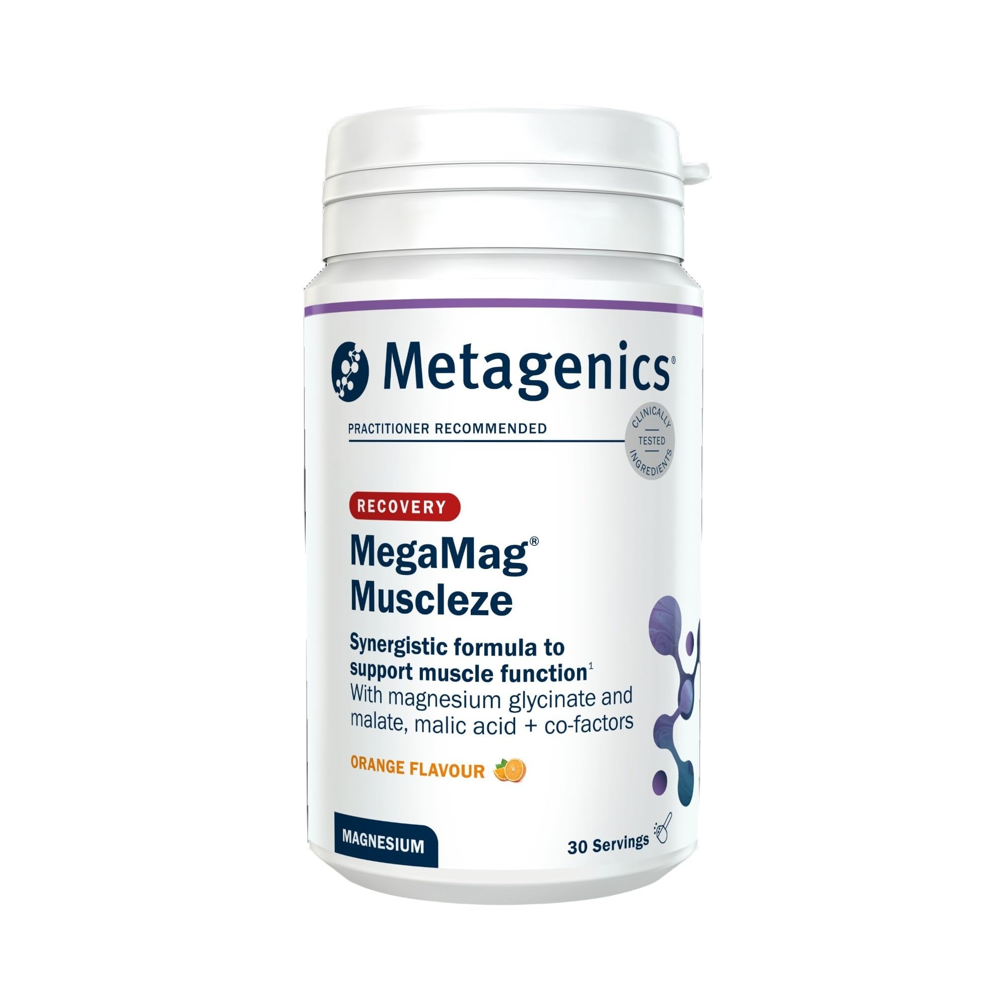 Metagenics MegaMag Muscleze Magnesium Glycinate Powder - Muscle Recovery After Exercise - Orange, 30 Servings