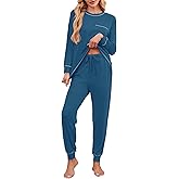 Becotal Soft Cotton Pajamas for Women Set 2 Piece Lounge Set Crewneck Long Sleeve Top and Jogger Pants Loungewear with Pocket