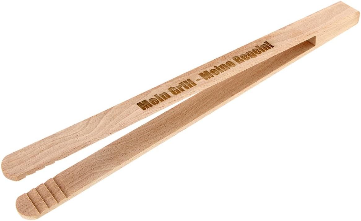 Barbecue tongs made of beech wood, 30 cm, with engraving motif "Mein Grill, meine Regeln"!Customisable engraving