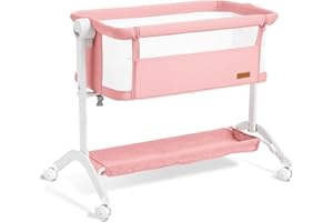 Taylengrow Baby Bassinet Bedside Sleeper - All-Mesh Design, Portable Bedside Bassinet for Baby with Washable Mattress, 5 Adjustable Heights (Pink)