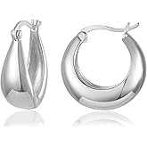 BG&WLing Chunky Gold Plated Hoop Earrings for Women Non Tarnish Gold Hoops with Classic Wide Crescent Design Lightweight Small Huggie Earring Fashion Statement Jewelry