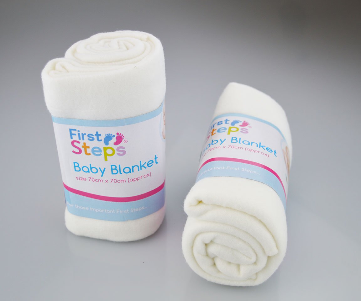 First Steps Pack of 2 Fleece Baby Blankets for Pram, Crib, Moses Basket or Bed 70x70cm