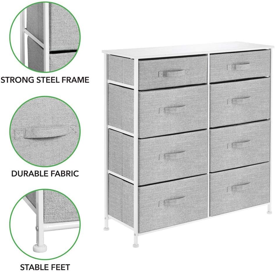 mDesign Vertical Furniture Storage Tower - Sturdy Steel Frame, Easy Pull Fabric Bins - Organizer Unit for Bedroom, Hallway, Entryway, Closets - 8 Drawers - Gray: Home & Kitchen