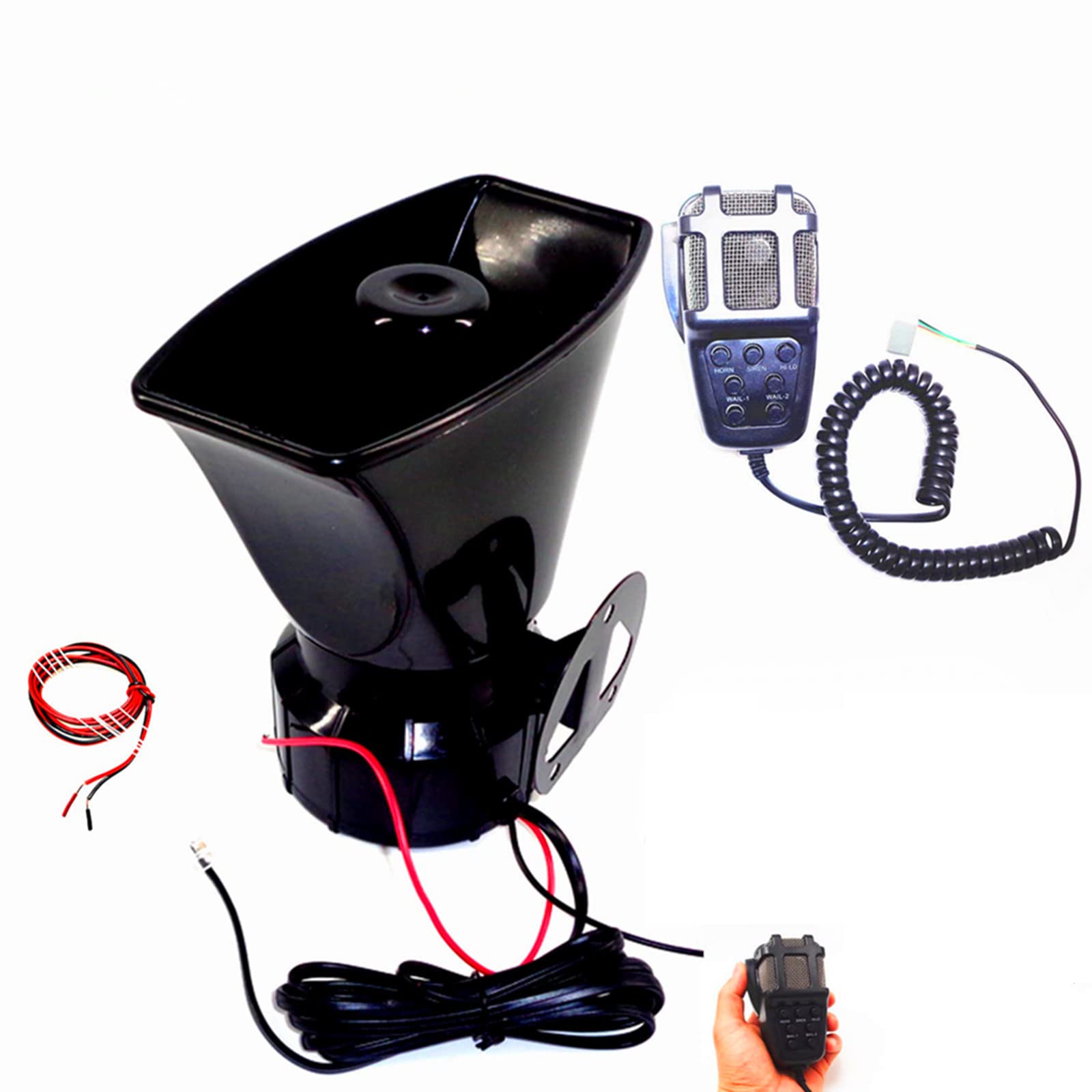 12 V 80 W 7 Tone Sound Car Siren Speaker, Siren Alarm Car Siren Vehicle Horn with Mic PA Speaker System Emergency Sound Amplifier, Car Electronic Warning for Cars Vans Trucks Motorcycles Ship