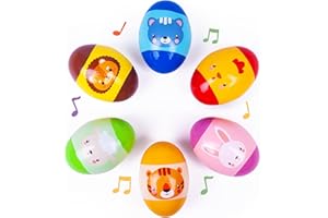 Exun 6 Pack Wooden Percussion Musical Animal Shake Eggs Easter Egg Shakers for Kids Boys Girls Toddlers Easter Gifts, Easter Basket Stuffers Fillers, Party Favors, Easter Hunt, Classroom Prize