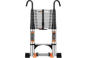 JIASHCHE Telescoping Ladder,Aluminum Ladder with stabilizer bar,Lightweight Multi-Purpose Extension Ladder,Heavy Duty 330lbs Max Capacity,Collapsible for RV or Outdoor (19.5 FT)
