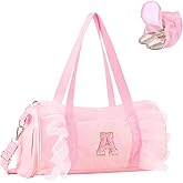 Personalized Initial Dance Bag for Girls 4-6, Small Lace Gym Sport Yoga Cheer Dance Bags Gift for Teen Girls, Cute Letter Kids Ballet Bag Toddler Travel Duffel Tote with Adjustable Straps(Pink-A)