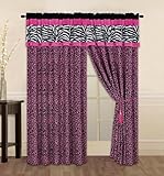Grand Linen Modern Pink Black Leopard Zebra Micro Fur Curtain Set