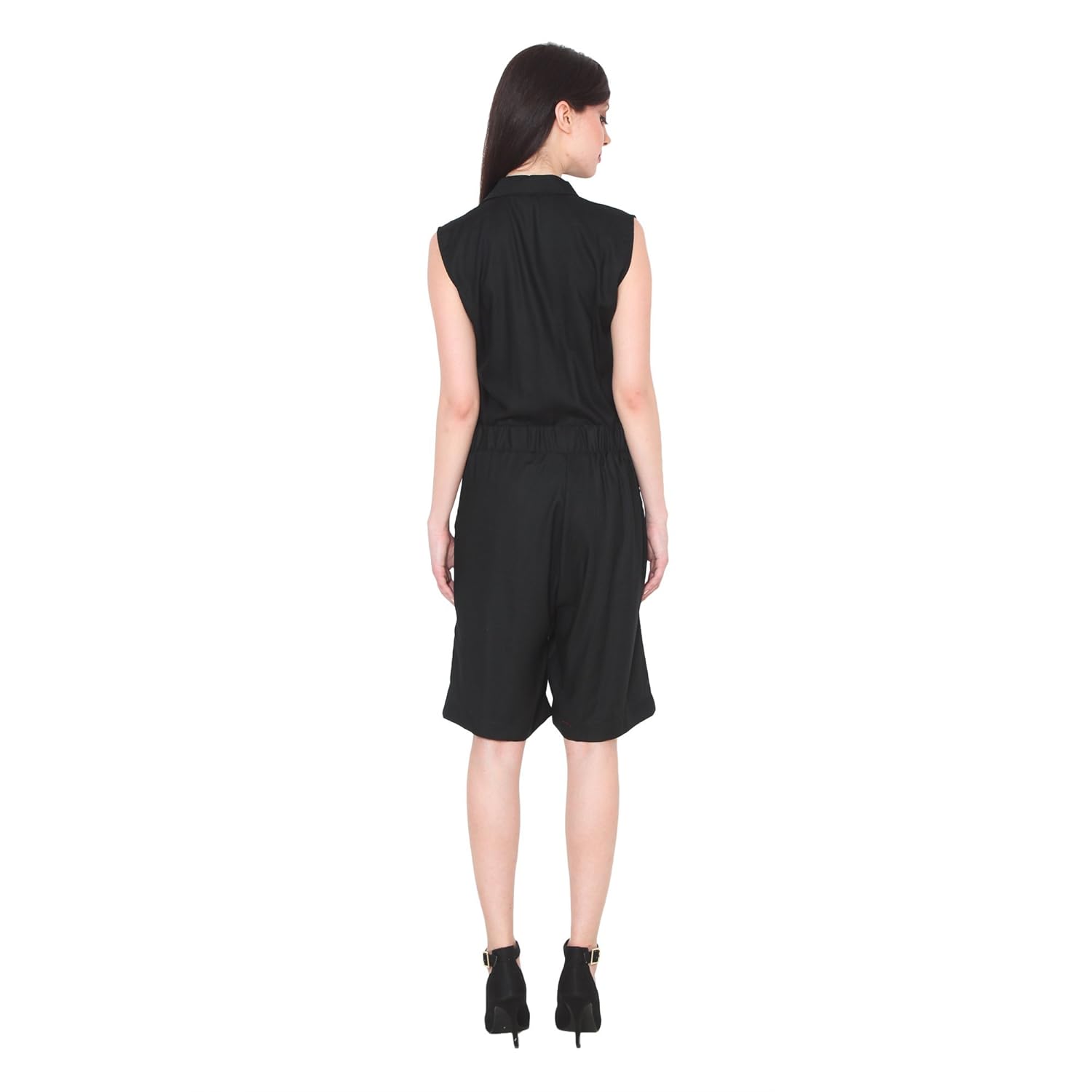 fabrizia plain solid collared sleeveless rayon jumpsuit for women
