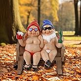 BRYNHILDSANS Funny Garden Gnome Statues 5.3" Swing Couple Outdoor Decoration, Dwarf Figurines Ornament Drunk Gnome Resin Sculpture Housewarming Halloween Christmas Garden Gnomes Gift