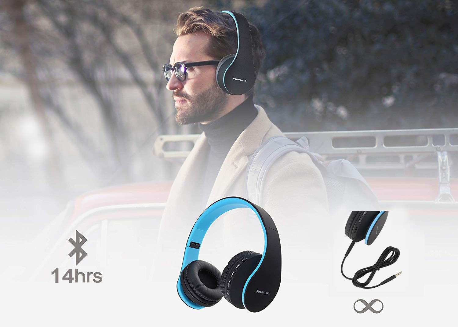 PowerLocus Wireless Bluetooth Over-Ear Stereo Foldable Headphones - Image 5