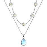 OUTANG Daisy Layered Necklace for Women 925 Sterling Silver Moonstone Daisy Flower Pendant Ladies Jewelry Gifts