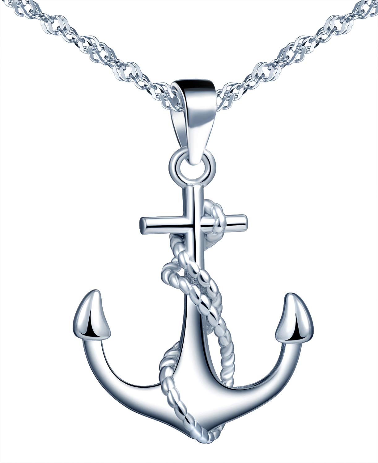 Yumilok Anchor Necklaces Retro Unique Navy Style 925 Sterling Silver Necklace for Women, 18"