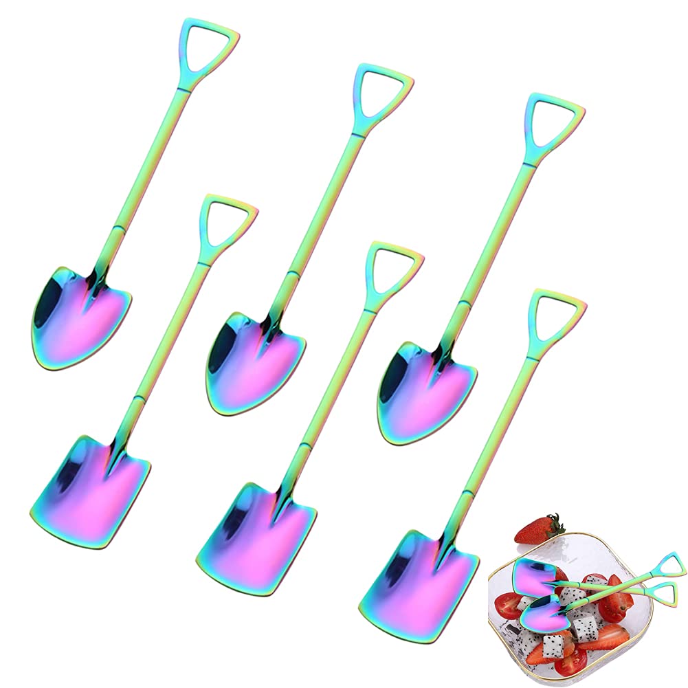 Stainless Steel Coffee Latte Spoon, Teaspoon, Ice Cream Spoon, Dessert Spoon, Shovel-Shaped Mixing Spoon Cutlery Set (6 Pieces)