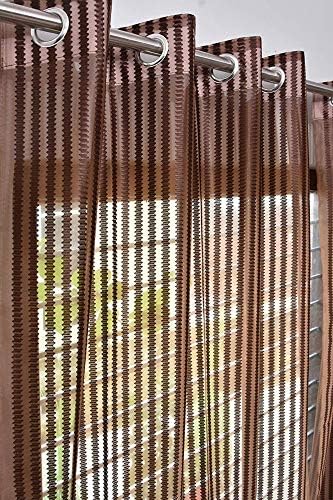 Brand Roots Sheer Polyester Net Curtains for Long Door 9 feet, Pack of 2, Brown (Brown, Long Door 9 Feet)