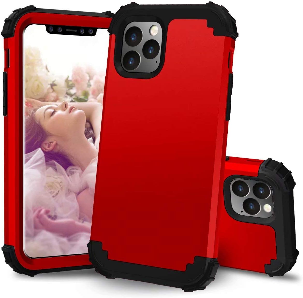 Folice iPhone 11 Pro Case, Three Layer Hybrid Heavy Duty Sturdy Armor Shockproof Full Body Protective Cover Case for Apple iPhone 11 Pro (Red+Black)
